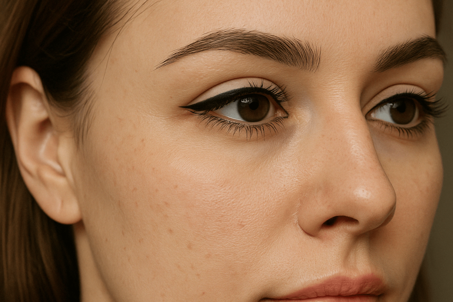 eine frau mit Lidstrich & Wimpernkranzverdichtung  4:3 echtes bild zoom aufnahme